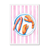 Lobster Painting on Red Pink Stripe | Kitchen Wall Art - Framed