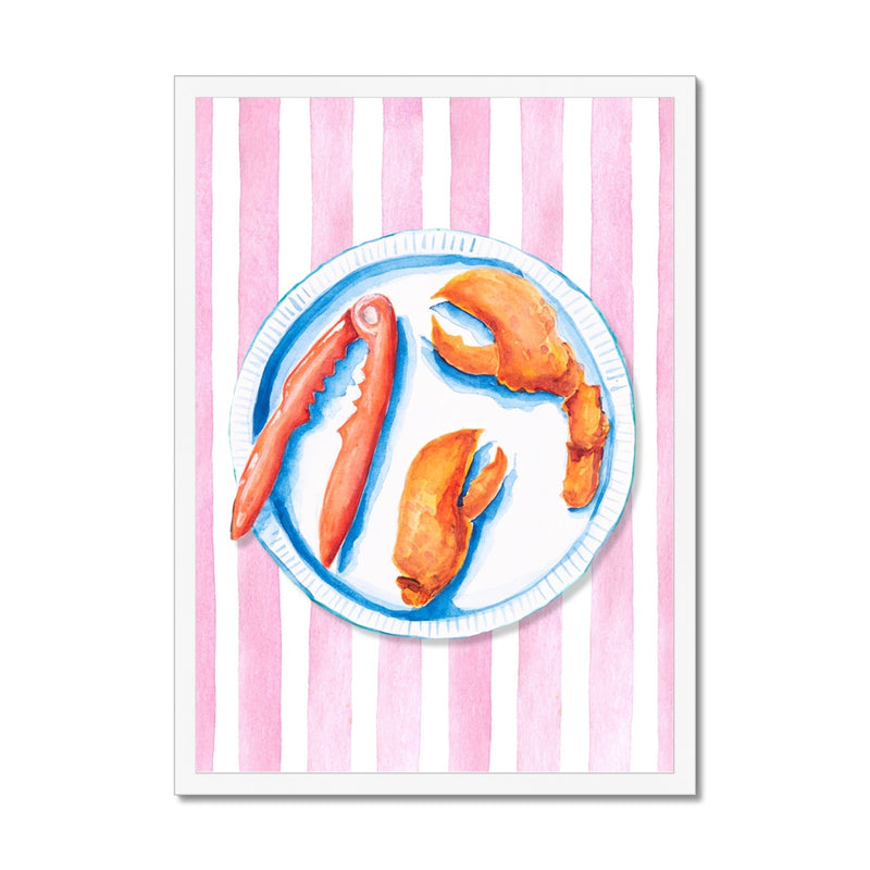 Lobster Painting on Red Pink Stripe | Kitchen Wall Art - Framed