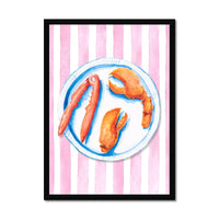 Lobster Painting on Red Pink Stripe | Kitchen Wall Art - Framed