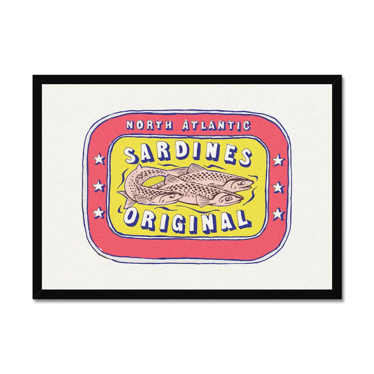 Sardine Tin Painting | Red & Yellow Tin of Sardine Print | Colourful Kitchen Art - Framed