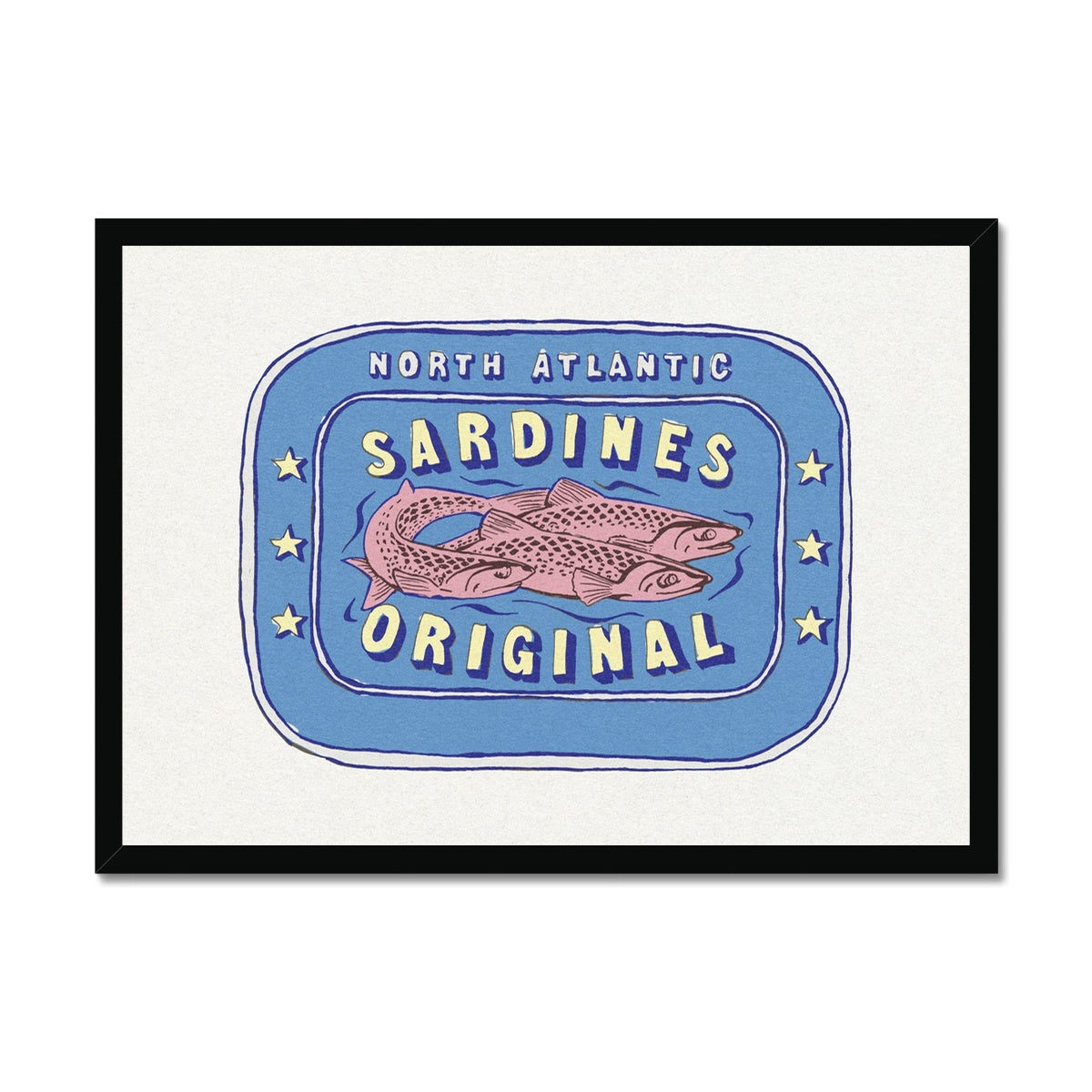 Sardine Painting | Cornish Blue Tin of Sardine Print | Colourful Kitchen Art - Framed