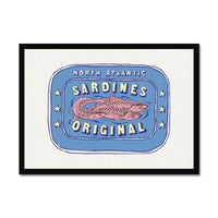 Sardine Painting | Cornish Blue Tin of Sardine Print | Colourful Kitchen Art - Framed