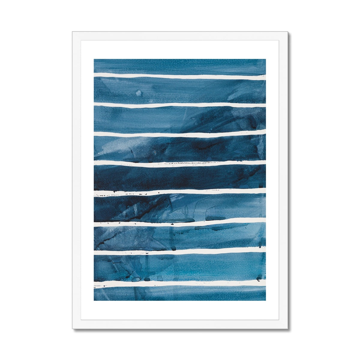 Sea Blue Wave Art 1 | Abstract Lines Painting - Framed