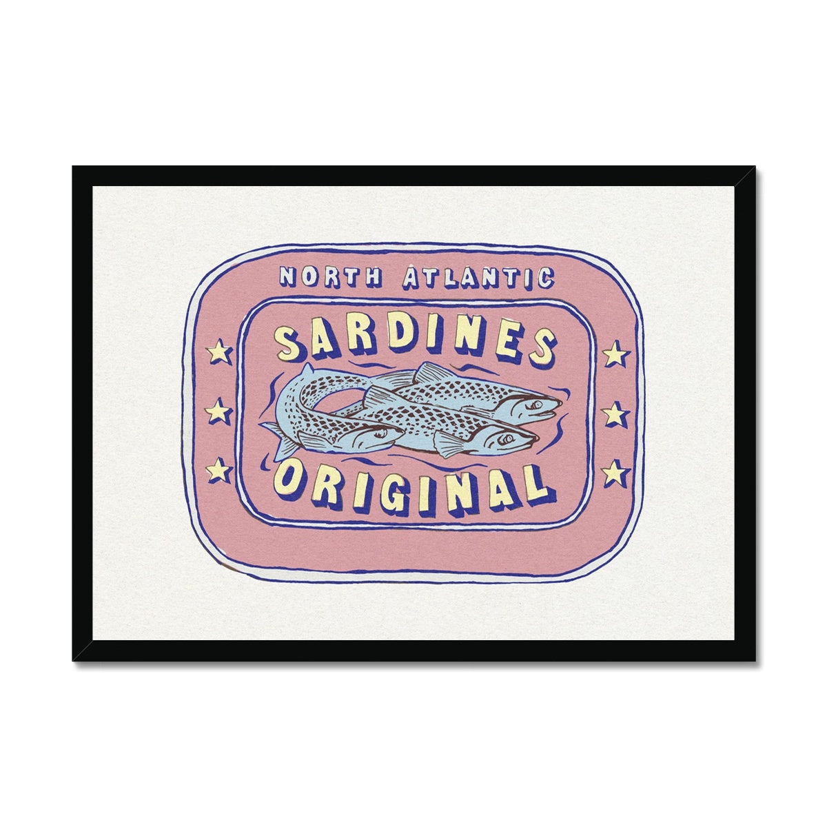 Sardine Painting | Pink Tin of Sardine Print |Colourful  Kitchen Art - Framed