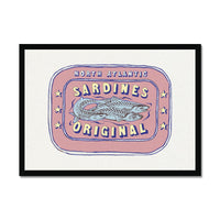 Sardine Painting | Pink Tin of Sardine Print |Colourful  Kitchen Art - Framed