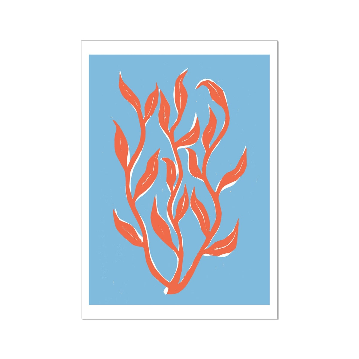 Abstract Colourful Seaweed Art Print No 1 | Coastal Graphic Wall Decor | Handcrafted Lino Cut Design - Unframed