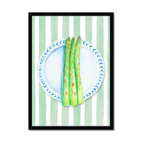 Asparagus Painting on Green Stripe | Kitchen Wall Art - Framed