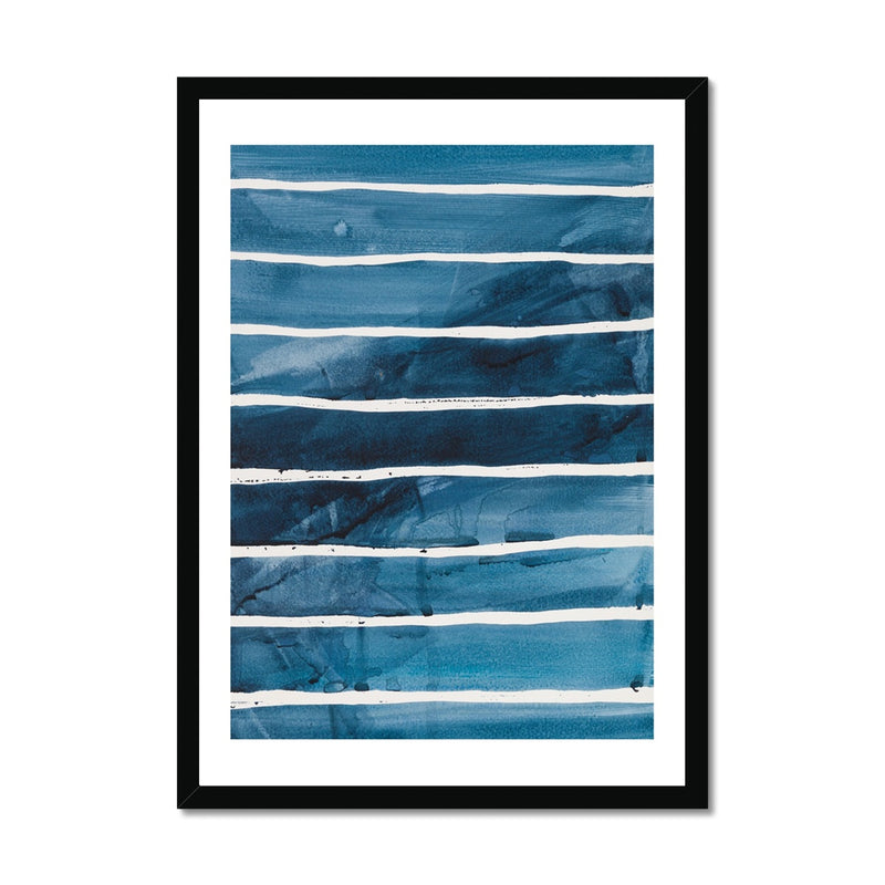 Sea Blue Wave Art 1 | Abstract Lines Painting - Framed