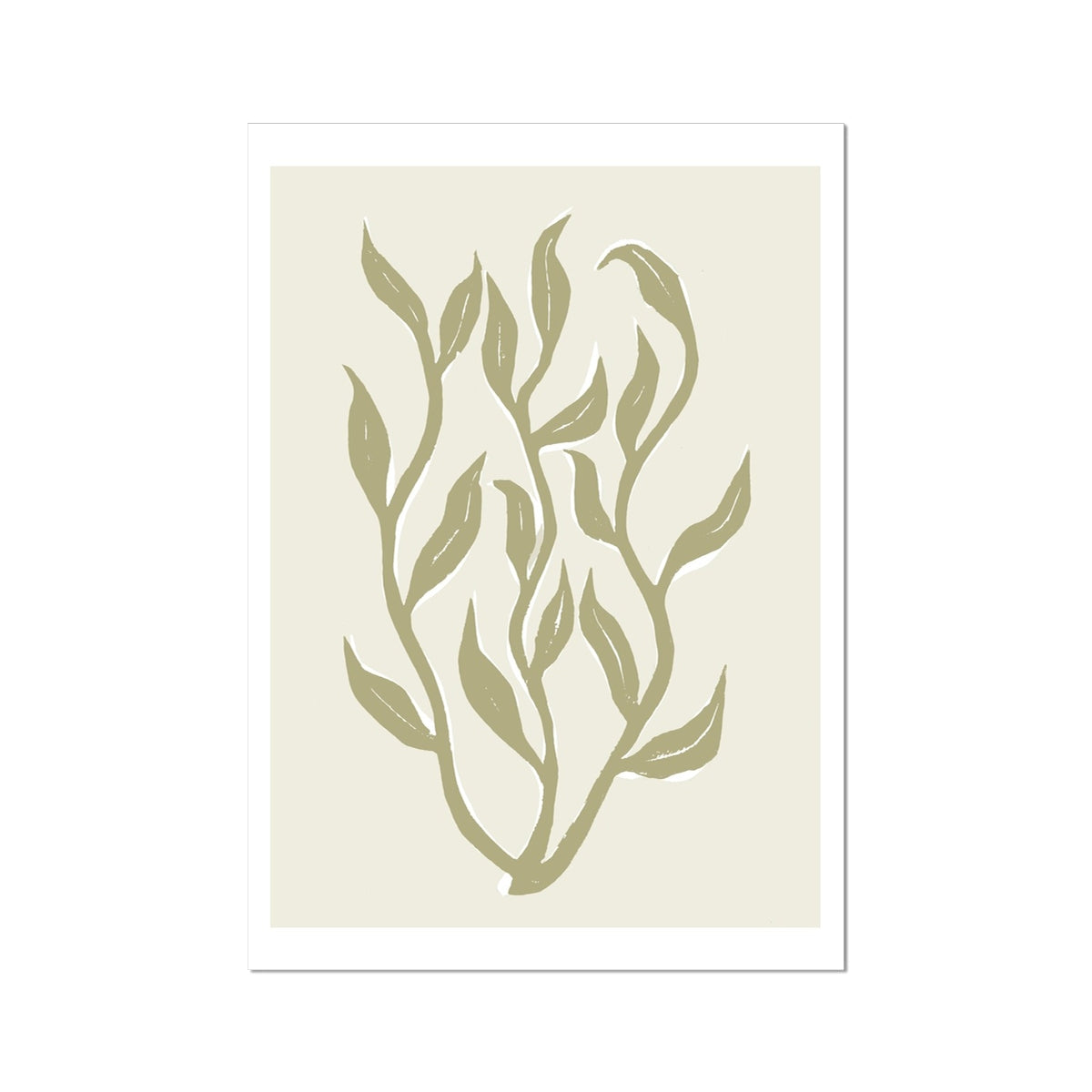 Abstract Neutral Seaweed Art Print No 1 | Coastal Graphic Wall Decor | Handcrafted Lino Cut Design - Unframed