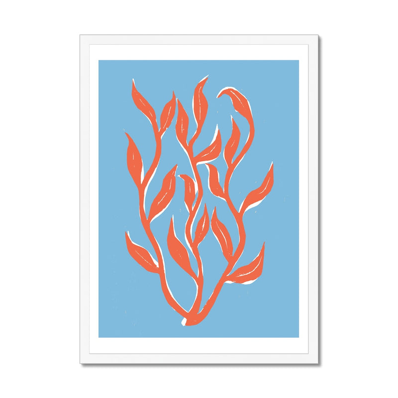 Abstract Colourful Seaweed Art Print No 1 | Coastal Graphic Wall Decor | Handcrafted Lino Cut Design - Framed