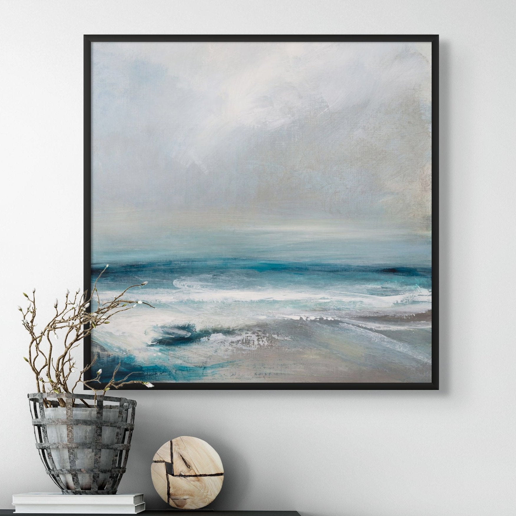 Abstract Sea Painting, Nature Landscape, Brush Stroke Art, Canvas on sale Art Prints, Blue And Grey Painting, Sea Watercolor Painting, Ready to Hang