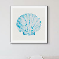 Aqua Watercolour Scallop Shell Painting | Shell Print Wall Art - Unframed Wall Art