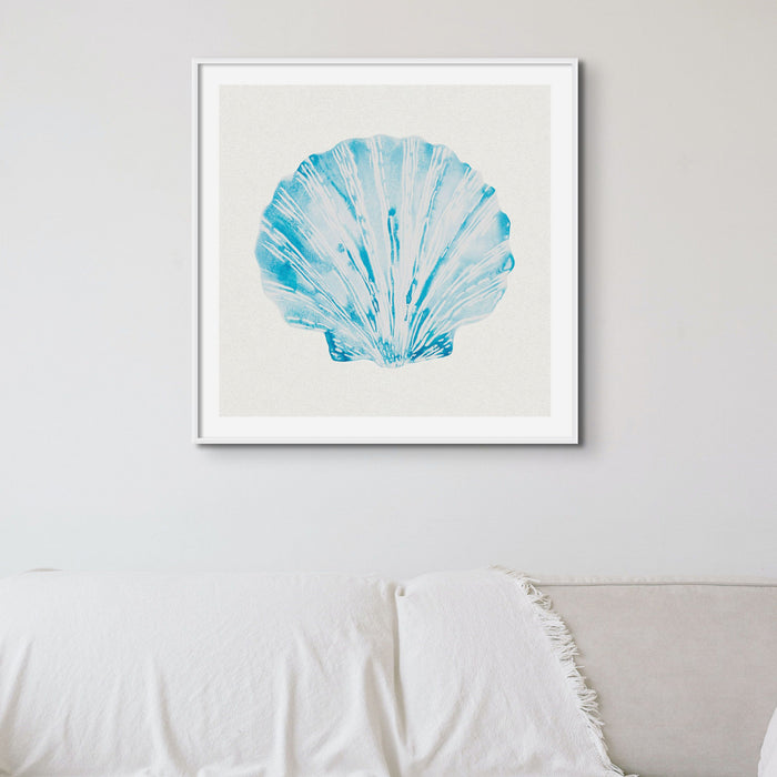 Aqua Watercolour Scallop Shell Painting | Shell Print Wall Art - Unframed Wall Art