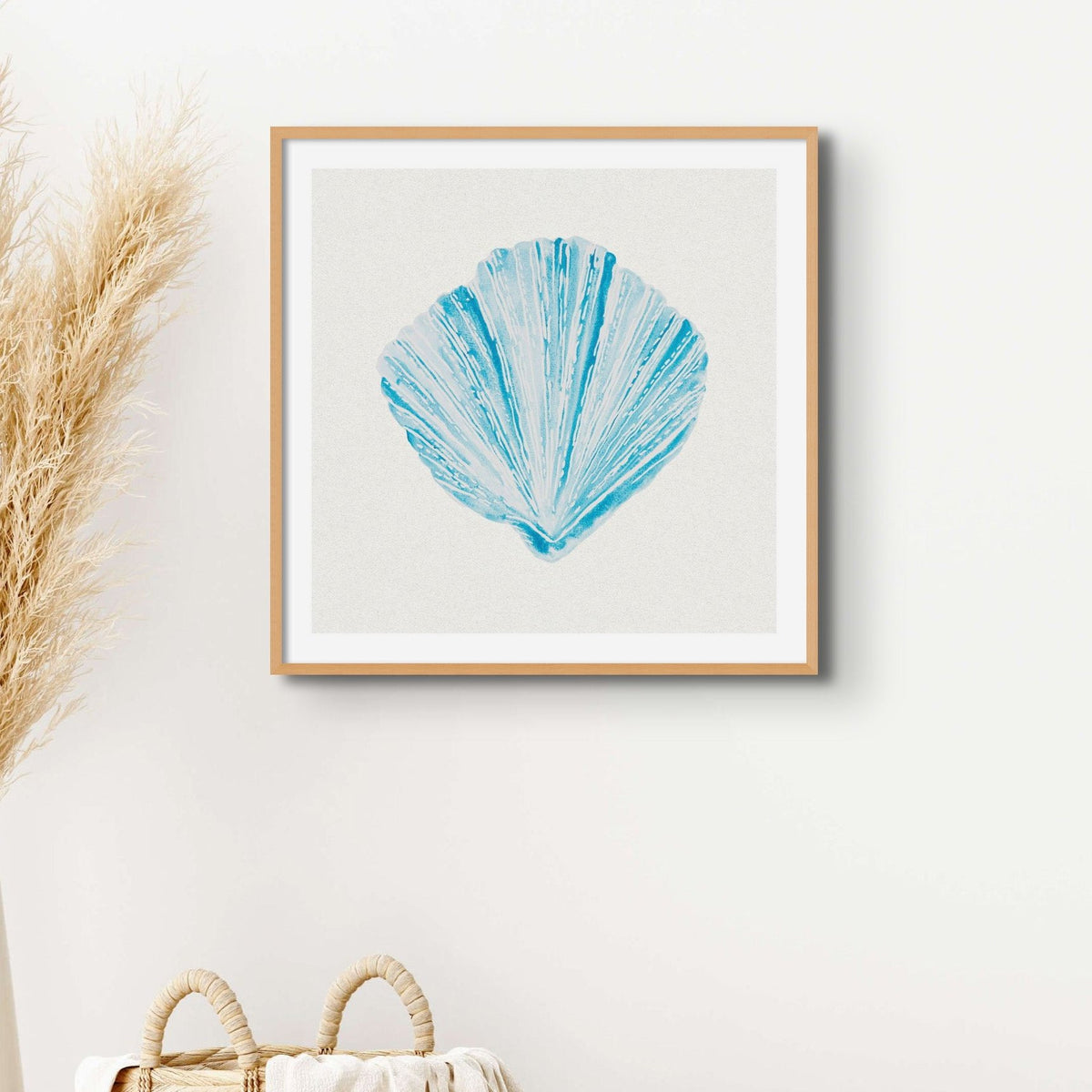 Aqua Watercolour Fan Shell Painting | Shell Print Wall Art - Framed Wall Art