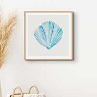 Aqua Watercolour Fan Shell Painting | Shell Print Wall Art - Framed Wall Art