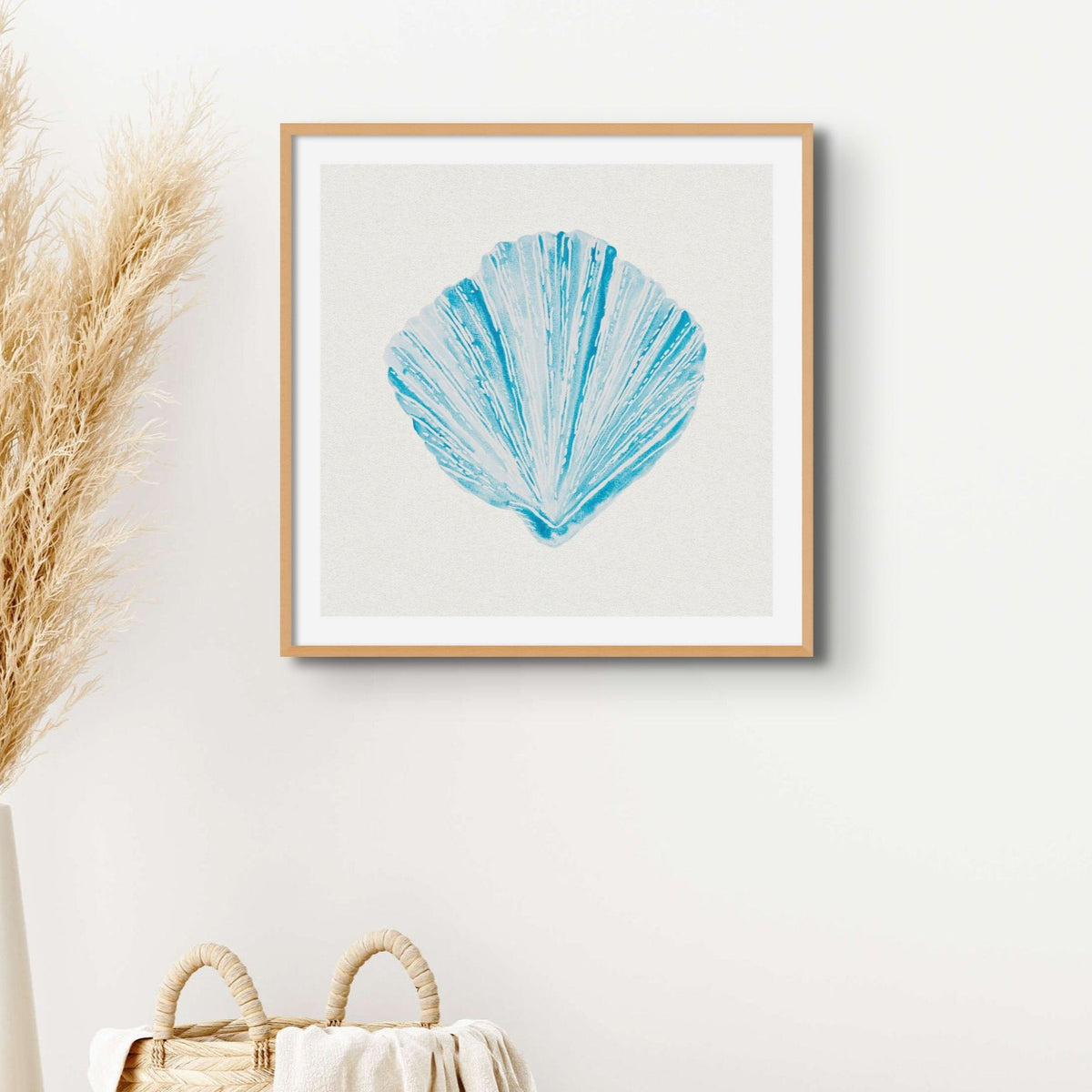 Aqua Watercolour Fan Shell Painting | Shell Print Wall Art - Unframed Wall Art