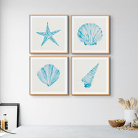 Aqua Watercolour Fan Shell Painting | Shell Print Wall Art - Framed Wall Art