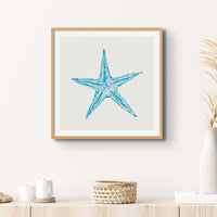 Aqua Watercolour Starfish Painting | Starfish Print Wall Art - Unframed Wall Art