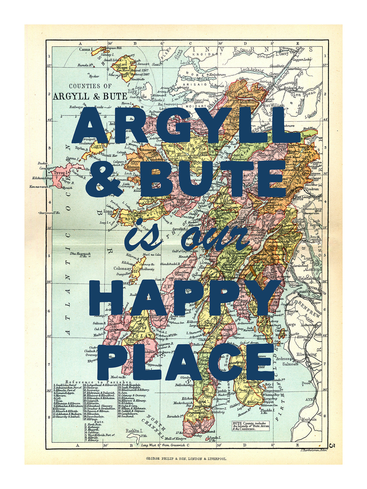 Personalised Quote on Map Print | Personalised Vintage Map Picture - Unframed