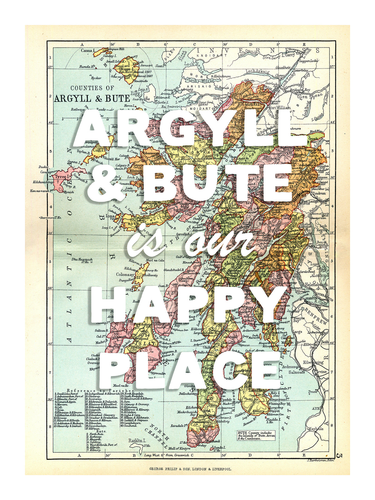 Personalised Quote on Map Print | Personalised Vintage Map Picture - Unframed