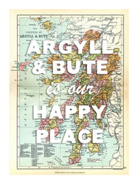 Happy Place Map With White Font - Personalised