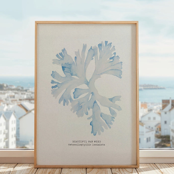 Blue Watercolour Seaweed Art Print | Beautiful Fan Weed Seaweed Painting  - Unframed