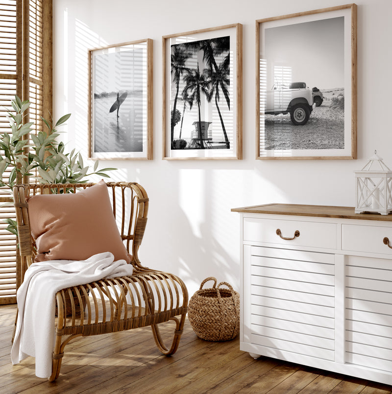 Set of Black and White Beach Photographs - Framed Beach House Art