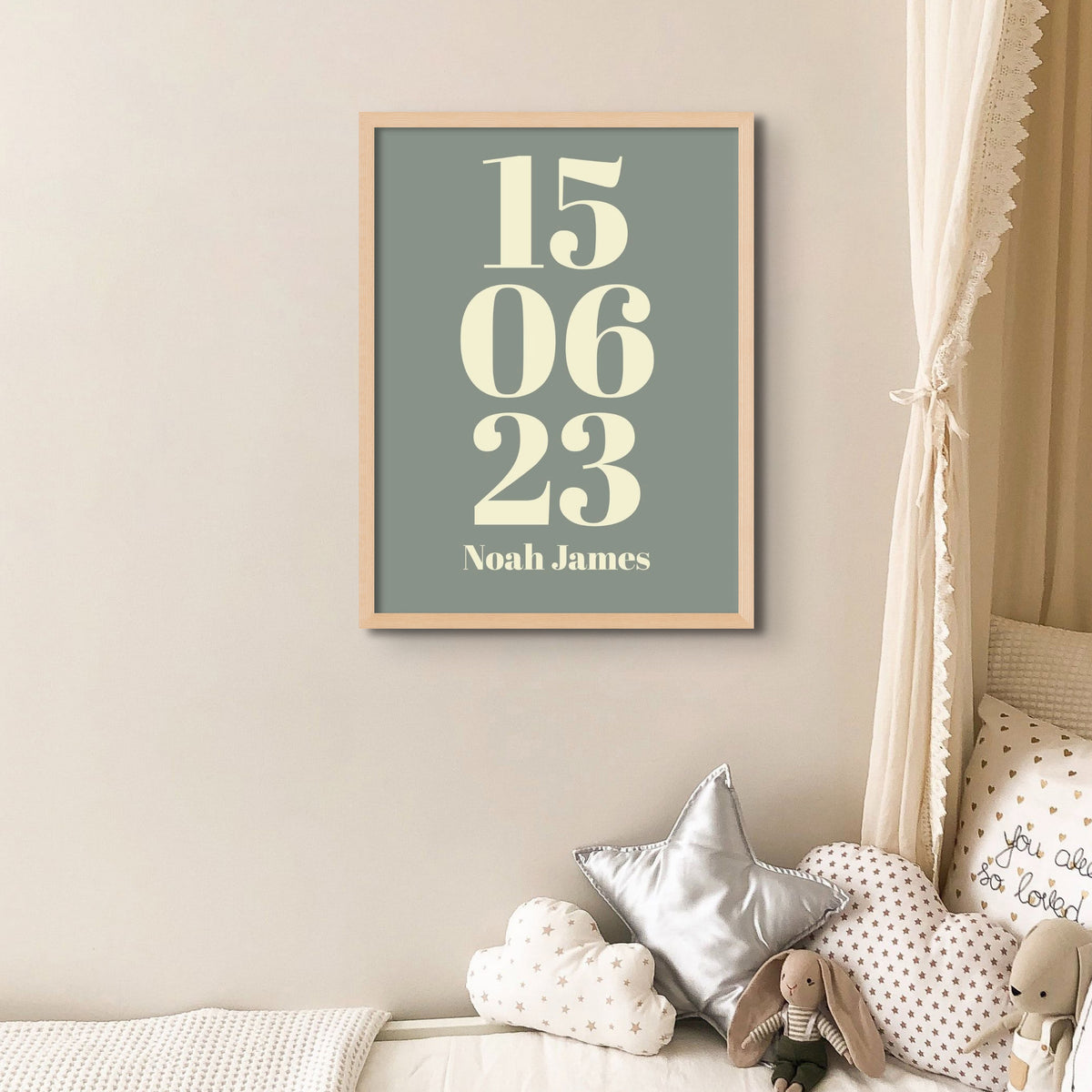 Personalised Date Art | Custom Date Print | Olive Green - Framed