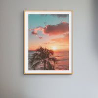 Beach Sunset Photo | Sunset and Palm Photography Print - Unframed Art Print 