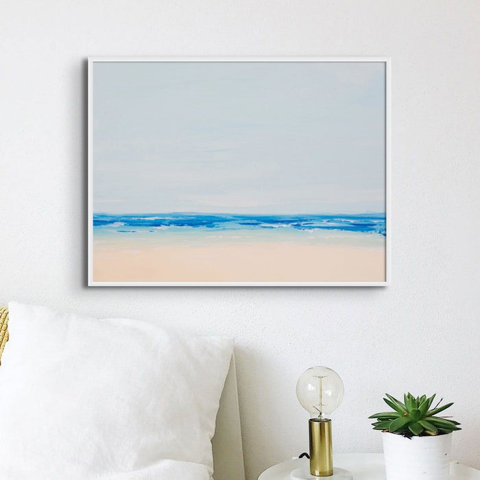 Beach On a Clear Day | Blue Sea Painting - Framed Wall Art