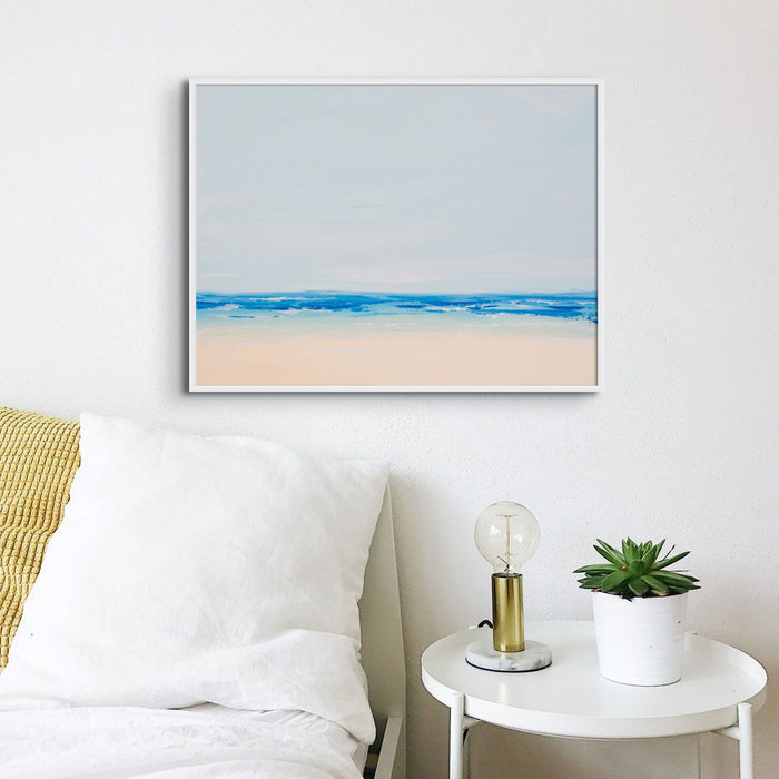 Beach On a Clear Day | Blue Sea Painting - Unframed Wall Art