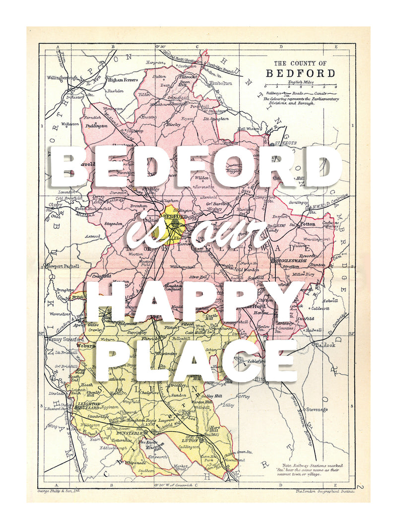 Happy Place Map With White Font - Personalised