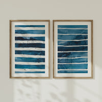 Sea Blue Wave Art 1 | Abstract Lines Painting - Framed