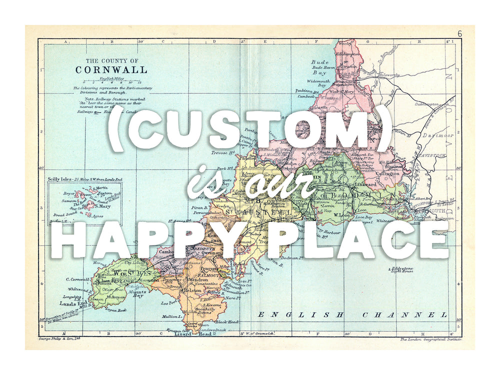 Personalised Quote on Map Print Custom Map Print Framed Beach