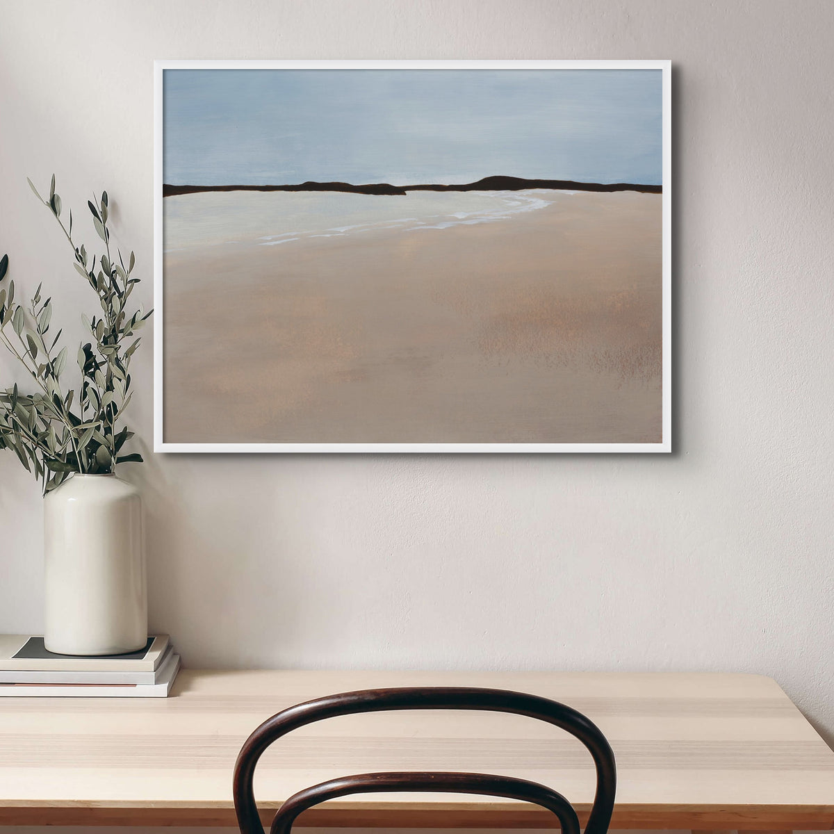 Calm Bay Painting | Minimal Abstract Coastal Painting - Framed Wall Art