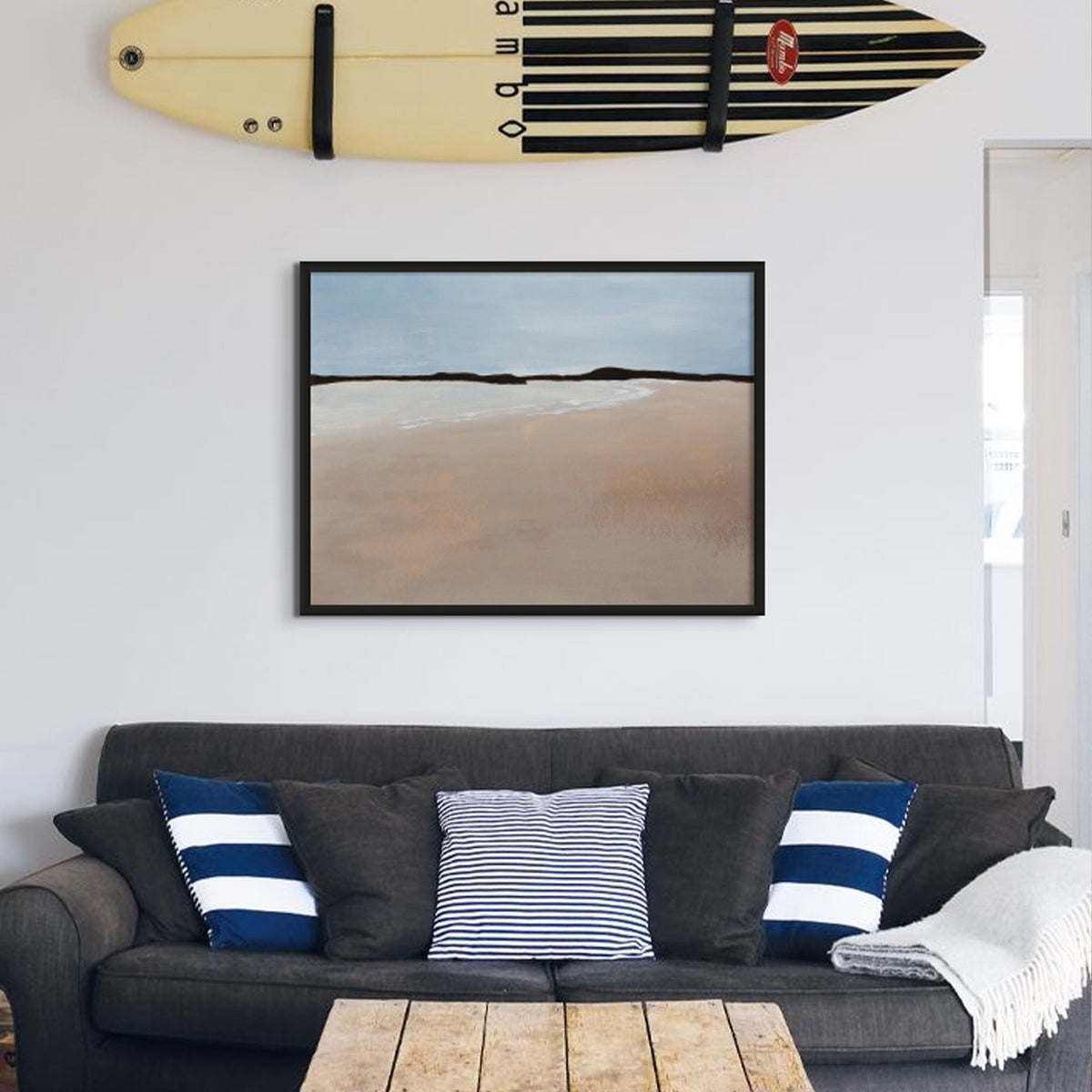 Calm Bay Painting | Minimal Abstract Coastal Painting - Framed Wall Art