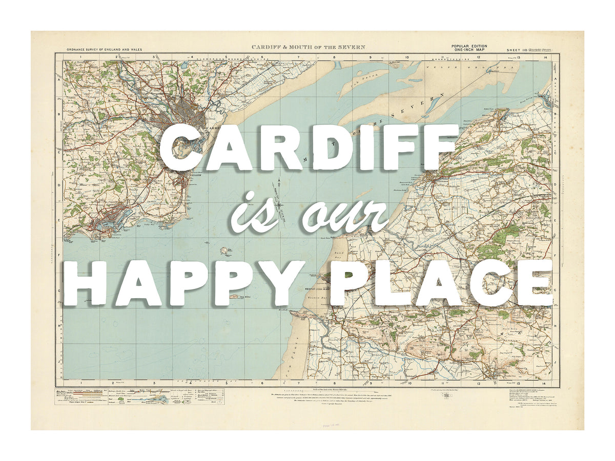 Happy Place Map With White Font - Personalised