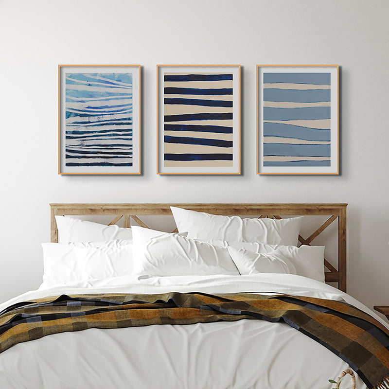 Storm Set Print | Abstract Blue Line Art Print - Framed