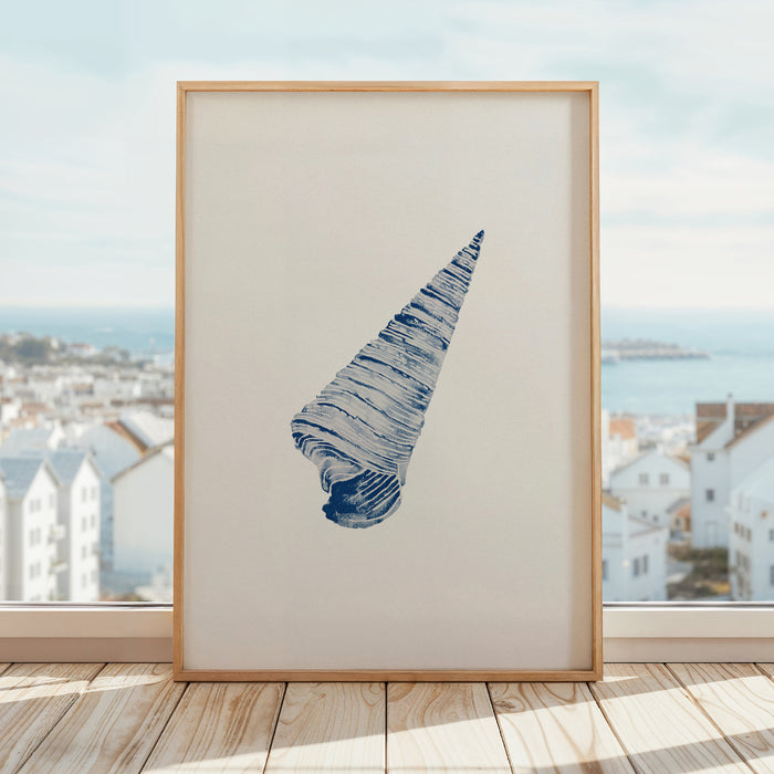 Watercolour Shell Art | Navy Blue Art | Cone Shell Print - Unframed