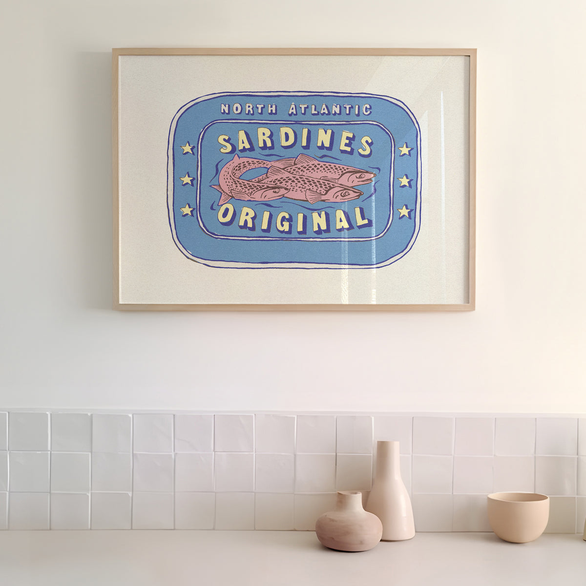 Sardine Painting | Cornish Blue Tin of Sardine Print | Kitchen Art - Unframed