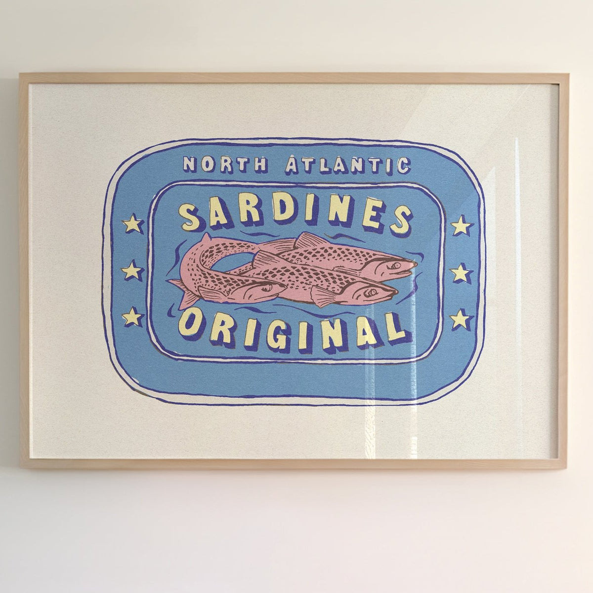 Sardine Painting | Cornish Blue Tin of Sardine Print | Colourful Kitchen Art - Framed