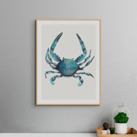 Set of Shellfish Art Prints - Framed Beach House Art - Blue Abstract Art prints