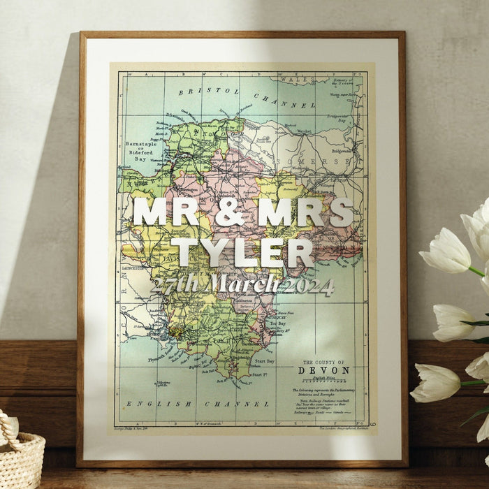 Wedding and Engagement Map Print - Personalised Vintage Map Picture