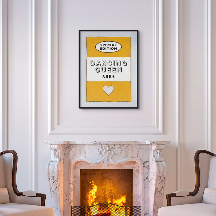 Dancing Queen  Quote on  Vintage Style Book Cover Print in Yellow - Framed