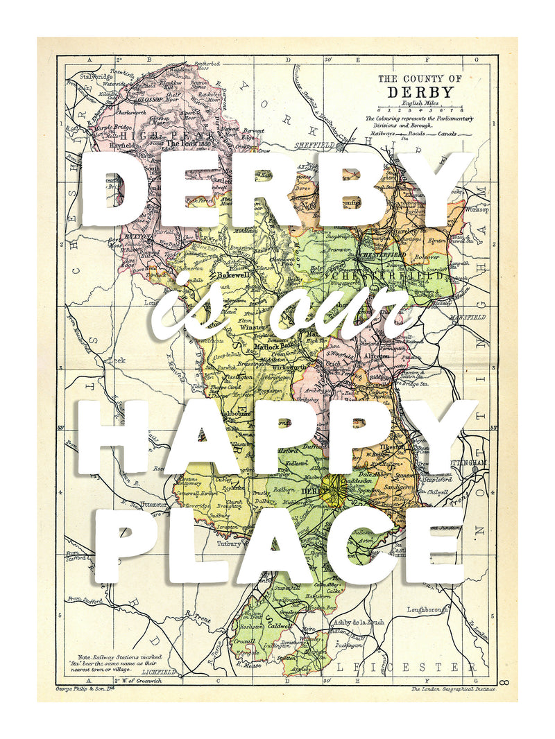 Happy Place Map With White Font - Personalised