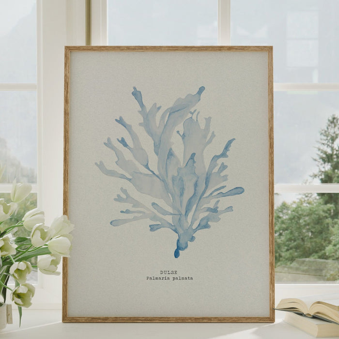 Blue Watercolour Seaweed Print | Dulse Seaweed Painting - Framed