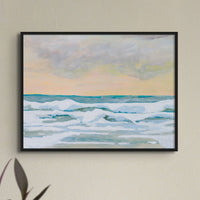 Dusk Sea Painting | Beach Painting - Framed Sunset Print