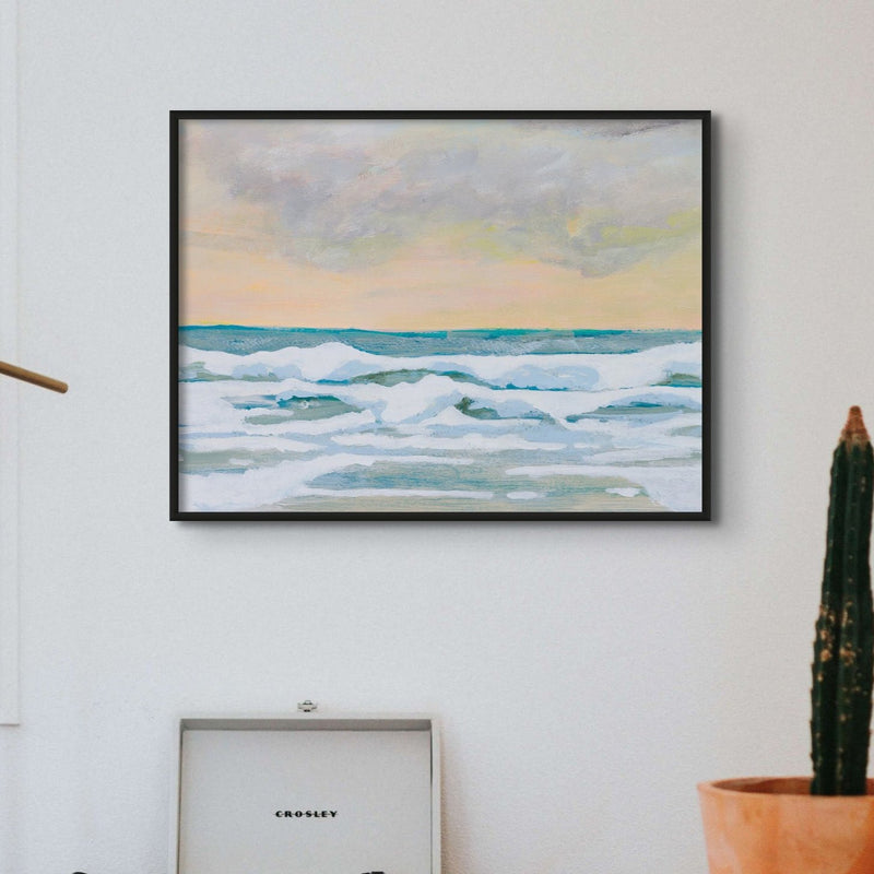 Dusk Sea Painting | Beach Painting - Framed Canvas