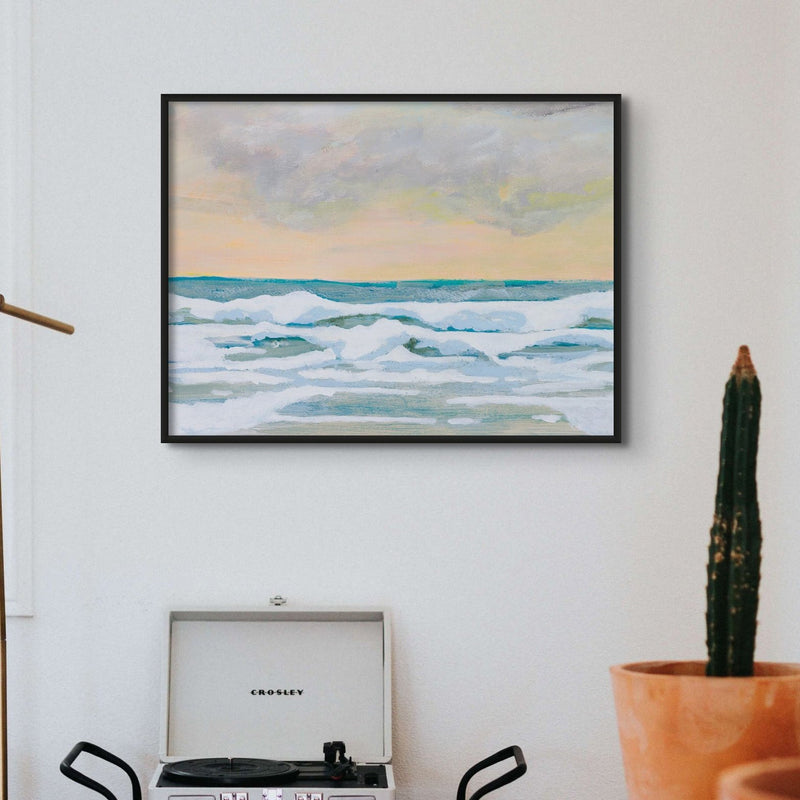 Dusk Sea Painting | Beach Painting - Framed Sunset Print