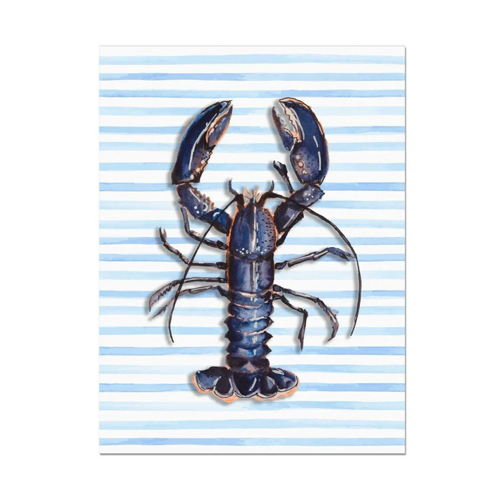 Lobster Painting on Stripe Background | Kitchen Wall Art | Lobster Print - Unframed